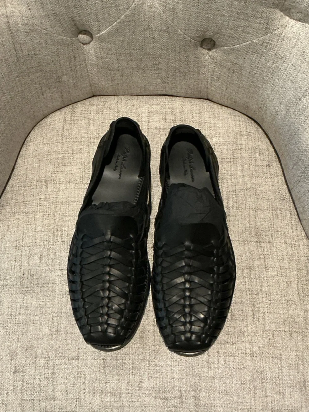 RALPH LAUREN PURPLE LABEL Black Burnished Vacchetta Casual Loafer $665 Sz 12(45)